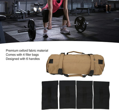 Multi Purpose Oxford Fabric Workout Sandbag with 6 Handles and Filler Bags for Indoor Gym Easy Adjustment, Easy Storage