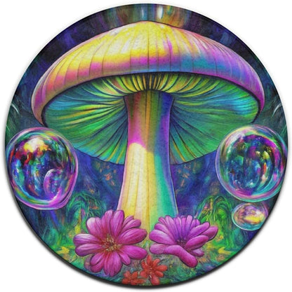 Machine Washable Modern Round Area Rug, Room Sofa Yoga Soft Round Carpet, Home Decor Non Slip Kitchen Office Circle Rug Trippy Rainbow Mushroom Tie Dye Art, 60inch