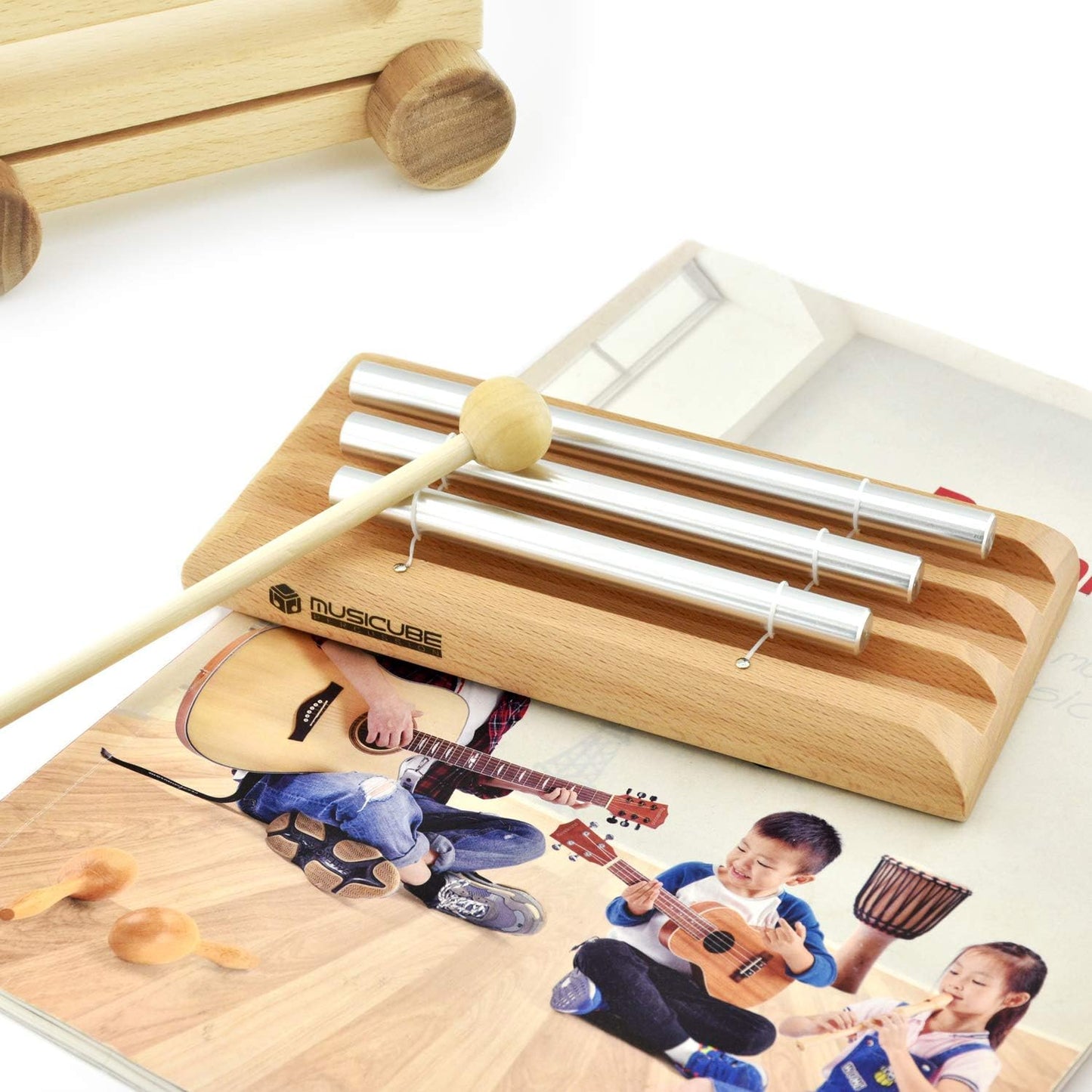 Meditation Chime with 3 Tone (C-E-G) Wooden Hand-held Chimes for Classroom Management, Yoga, Meeting and Sound Therapy, Chime Mallet Included