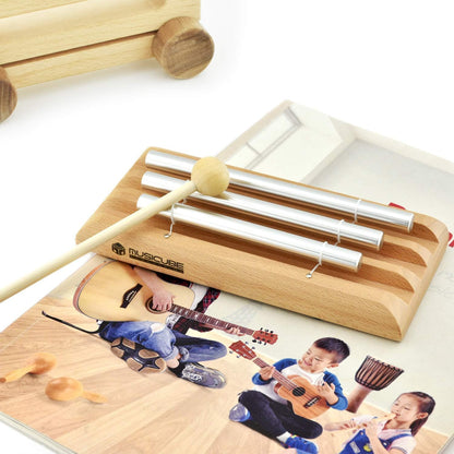Meditation Chime with 3 Tone (C-E-G) Wooden Hand-held Chimes for Classroom Management, Yoga, Meeting and Sound Therapy, Chime Mallet Included