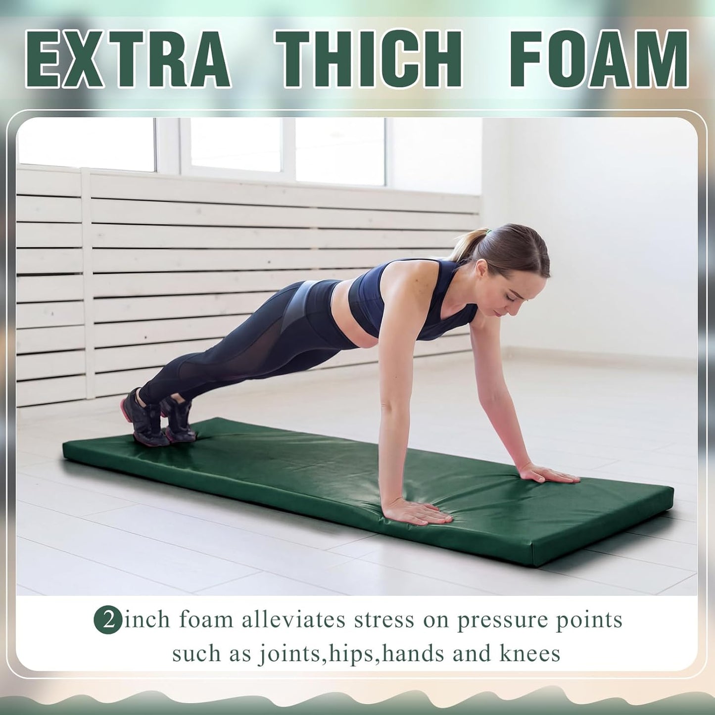 Lyrow 2 Inch 72"x24" Thick Foldable Yoga Mat with Carry Strap, Non-slip Portable Foam Gym Mat for Yoga, Pilates and Stretching