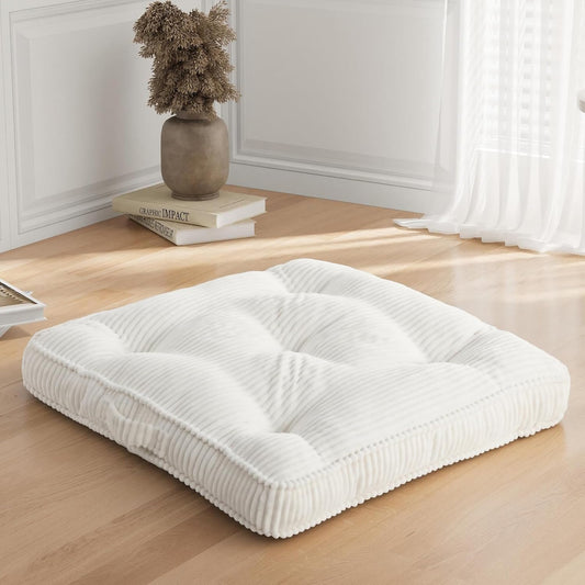 Meditation Floor Cushion, 22x22 Tufted Floor Pillow for Adults, Square Large Meditation Cushion Pillow, Green Corduroy Sitting with Handle, Yoga Seating for Tatami, 1Pack