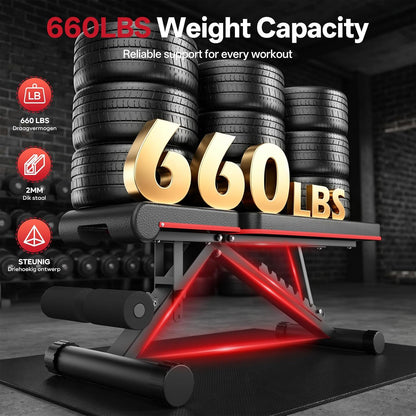 PASYOU Adjustable Weight Bench for Home Gym, Foldable Workout Benches with 660LBS, Exercise Bench for Incline Decline Flat Bench Press, Foldable Strength Bench for Daily Training