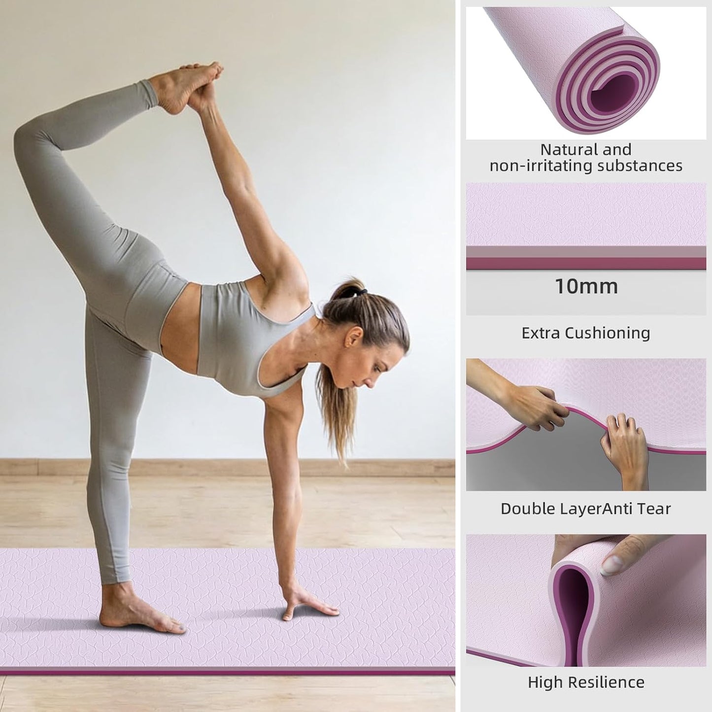 10mm Thick Yoga Mat for Tall Men & Women, Extra Long 76x28in Non Slip TPE Exercise Mat with Carrying Strap, Mat for Yoga Pilates Fitness,Indoor Outdoor Use