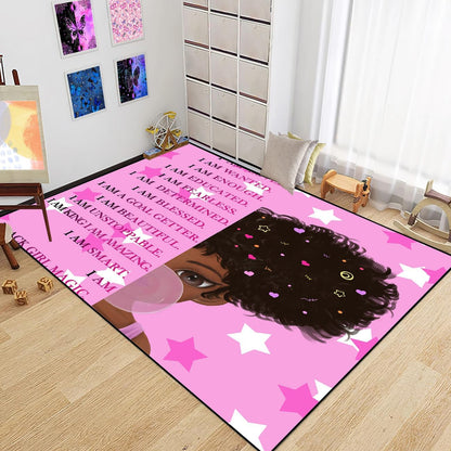 Black Girl Area Rug for Bedroom African Black Girls Floor Rugs for Living Room Playroom Cartoon Art Home Decor Soft Yoga Mats for Women Afro Purple 47" x 31" (2.7 x 3 Feet)