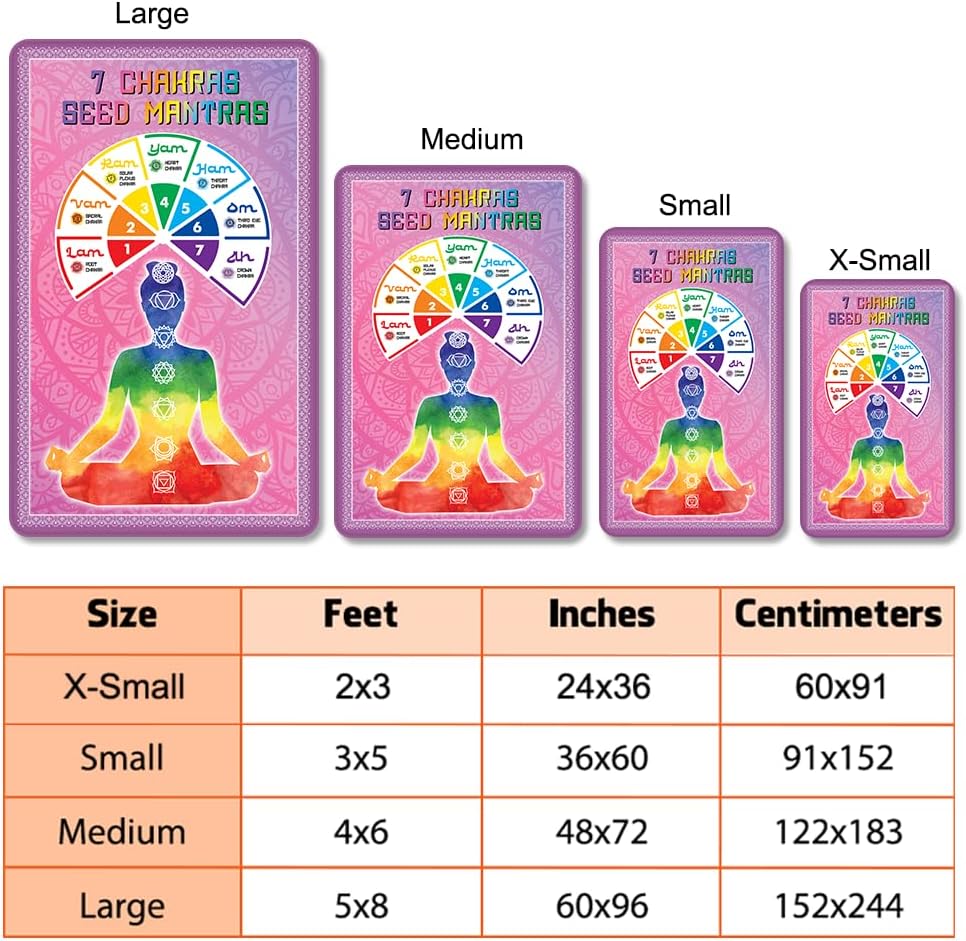 Chakra Area Rug, Meditation & Yoga Carpet for Living Room, Bedroom Mandalas Boho Style Non-Slip Machine Washable Rugs for Women Adults Yoga Lovers Bohemian Floor Mat Office Decor (YOGA-DS01)