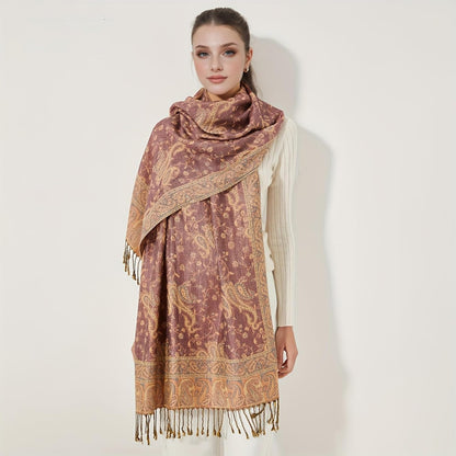 Ciormis Two Tone Silky Paisley Pashmina Shawl Scarf,Soft Women's Rave Jacquard Pashminas Wrap Scarves