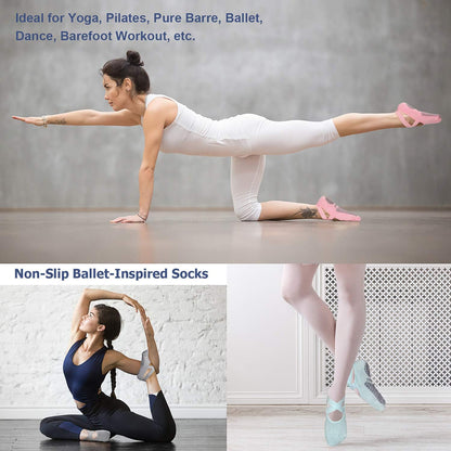 Ozaiic Pilates Socks for Women Non Slip Grip, Yoga Socks with Grippers for Barre, Hospital, Ballet, Dance, Barefoot Workout