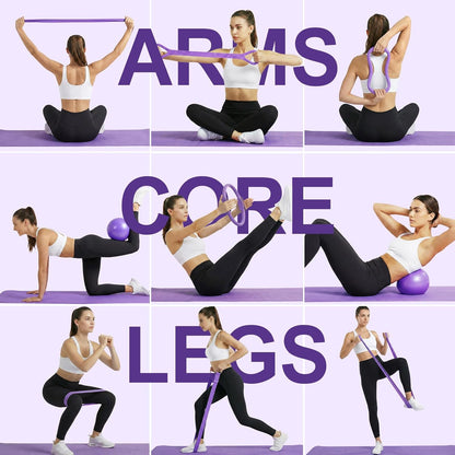 Home Pilates Ring and Ball Set for Women with 5 Resistance Bands 13 inch Magic Circle Workout Starter Kit for Beginners Full Body Toning 15 Min Daily Routine