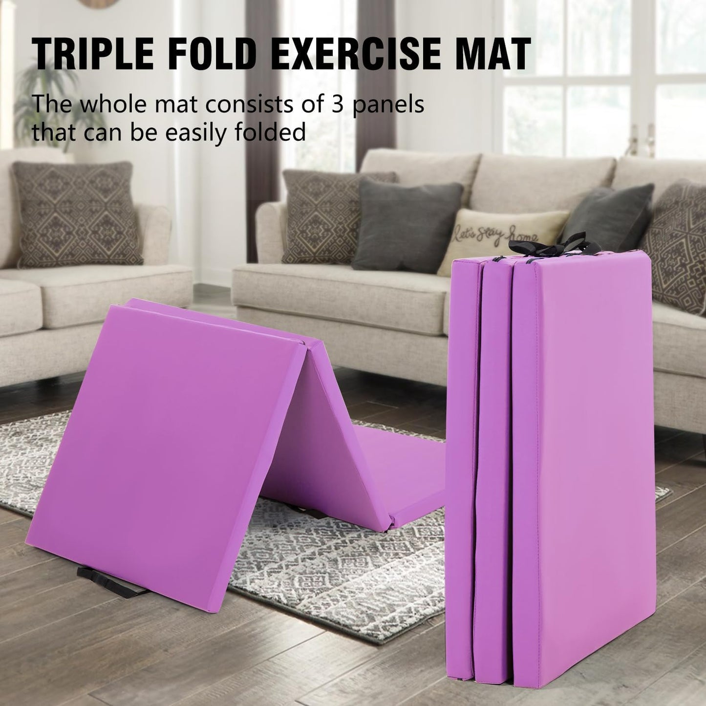 Gymnastics Tumbling Mat Portable Gymnastics Mat Foldable Tumbling Mat 2ft W 6ft L/4ft W 6ft L/4ft W 8ft L/4ft W 10ft Exercise Mat Yoga Mat with Carrying Handles for Yoga Gymnastics