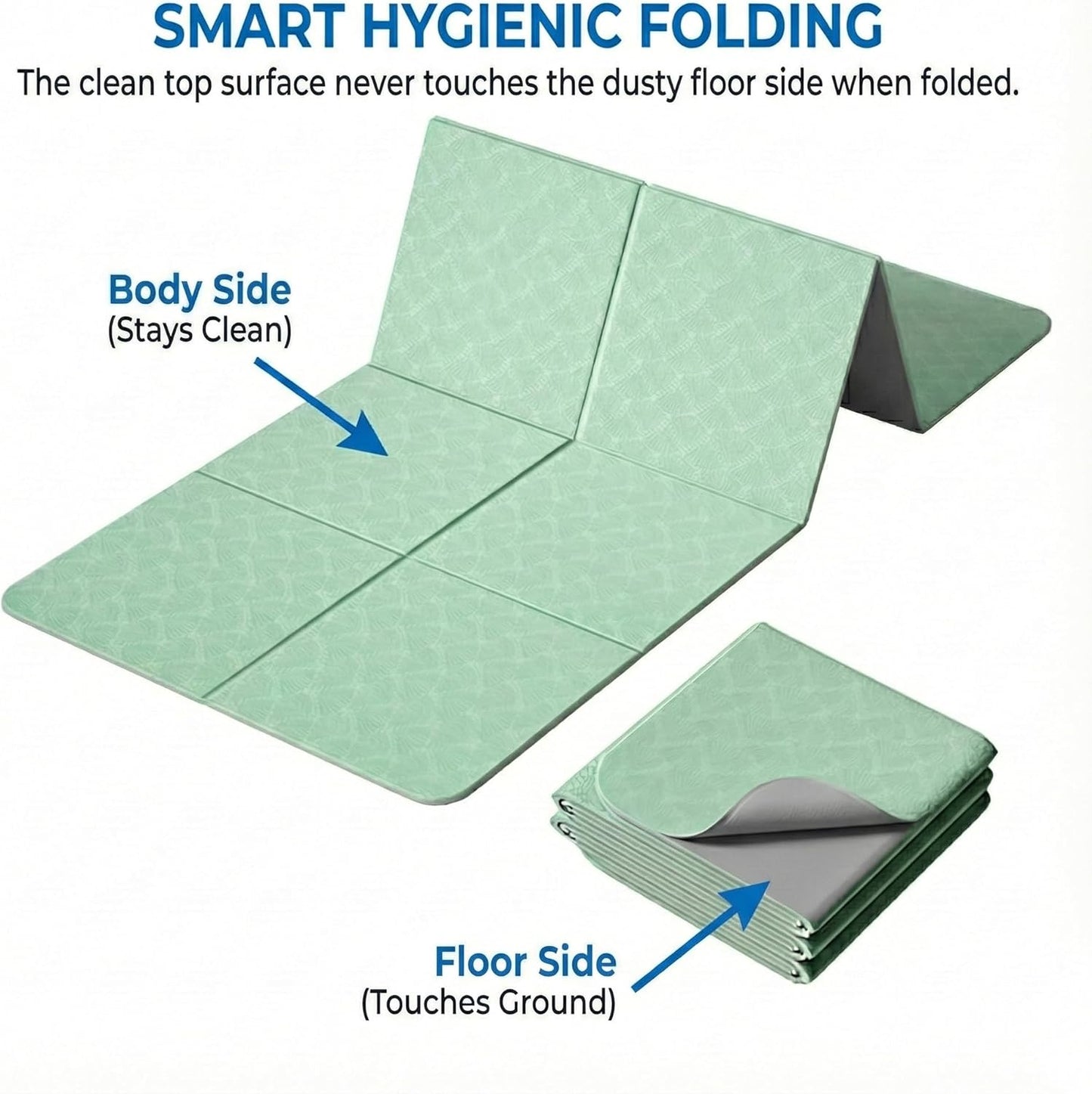 Foldable Yoga Mat 10 mm Thick Extra Wide 72"x28", Non Slip Travel Exercise Pad, TPE Compact Folding Pilates Floor Cushion for Home Gym & Nap, Mint Green