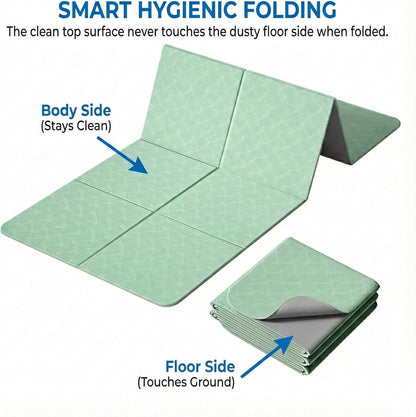 Foldable Yoga Mat 10 mm Thick Extra Wide 72"x28", Non Slip Travel Exercise Pad, TPE Compact Folding Pilates Floor Cushion for Home Gym & Nap, Mint Green