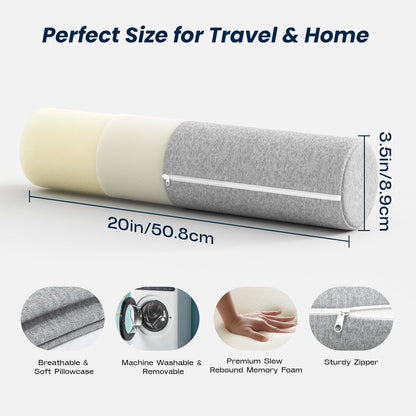 Neck Roll Pillow, Memory Foam Neck Support Pillows, Round Neck Pillows, Cylinder Bolster Pillows for Bed, Couch, and Yoga, Removable Washable Cover,18 * 4.1 * 4.1inch (Cool-Blue)