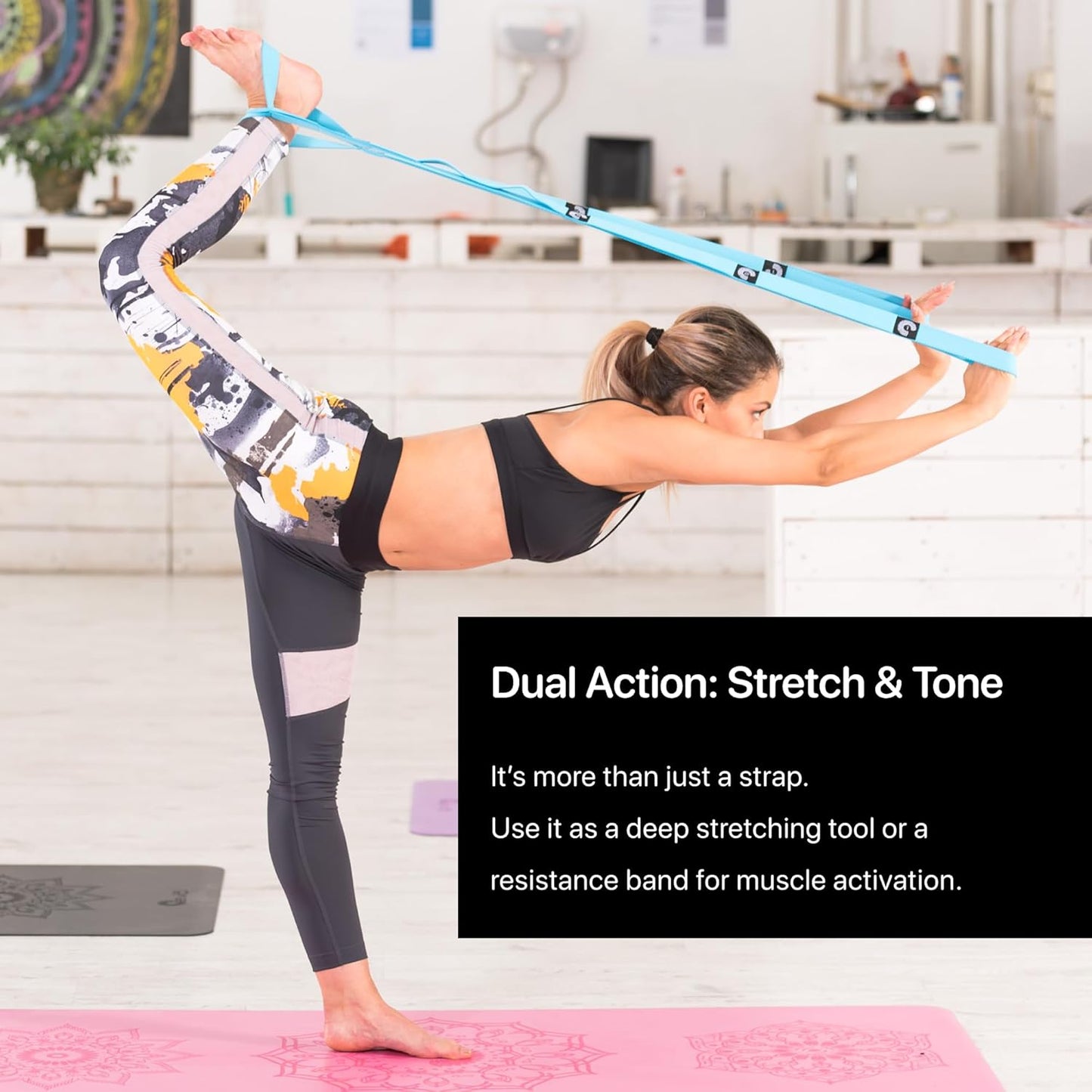 YOGA-EVO Elastic Stretching Strap with Loops for Physical Therapy - Stretch & Activate Muscles - Increase Mobility & Recovery - Soft Cotton & Spandex - Includes Carrying Pouch & Video Exercises