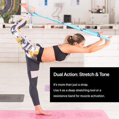 YOGA-EVO Elastic Stretching Strap with Loops for Physical Therapy - Stretch & Activate Muscles - Increase Mobility & Recovery - Soft Cotton & Spandex - Includes Carrying Pouch & Video Exercises