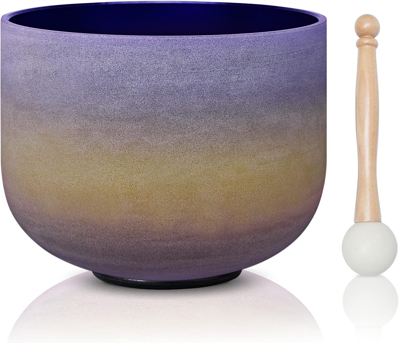 CVNC 440HZ 8 Inch Rainbow Colored A Note Third-Eye Chakra Frosted Quartz Crystal Singing Bowl for Sound Healing and Meditation