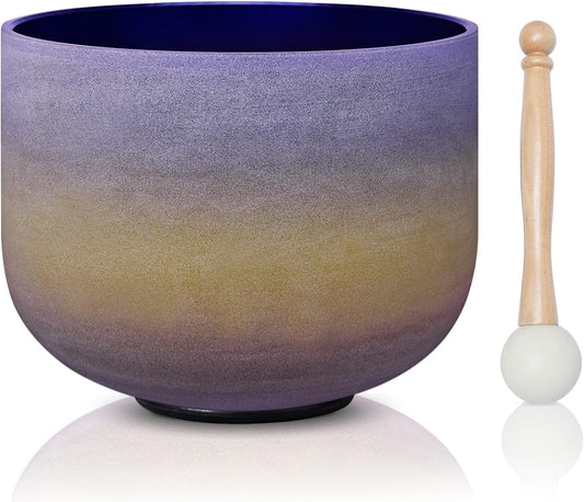 CVNC 440HZ 8 Inch Rainbow Colored A Note Third-Eye Chakra Frosted Quartz Crystal Singing Bowl for Sound Healing and Meditation