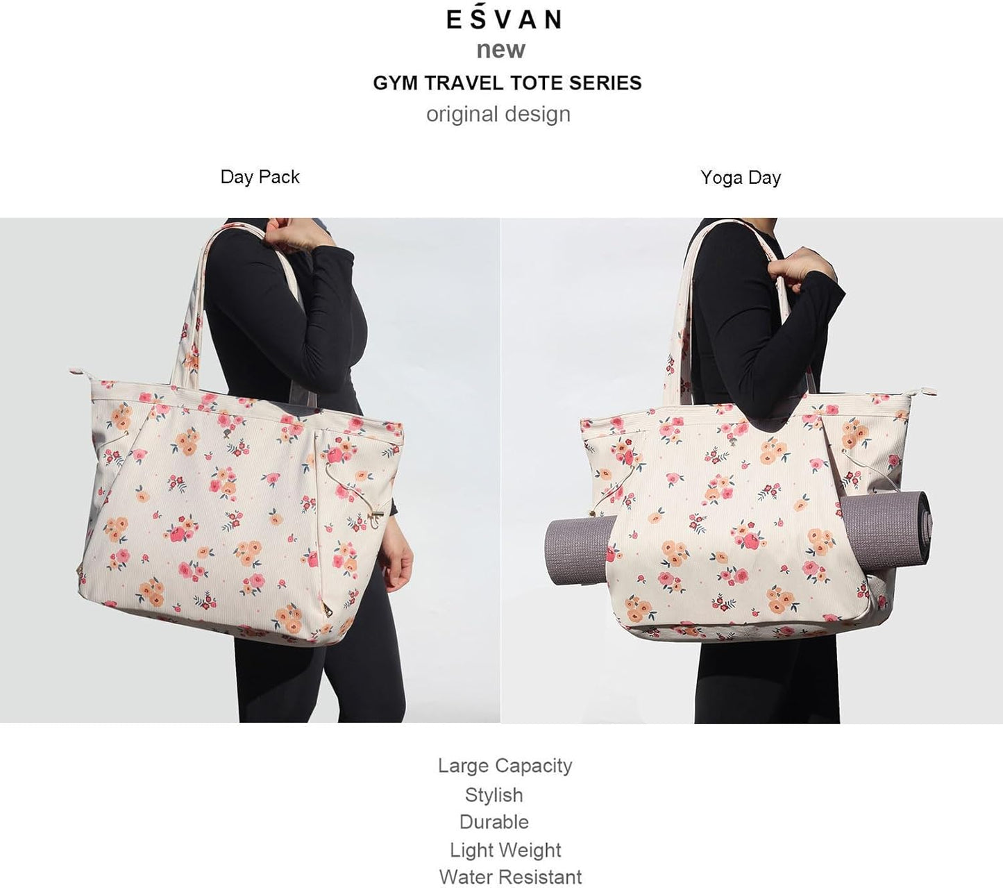 ESVAN Corduroy Yoga Tote Bag Gifts for Women Drawstring Yoga Mat Bag for Office Workout Travel Carryall Pilates Gym