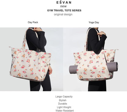ESVAN Corduroy Yoga Tote Bag Gifts for Women Drawstring Yoga Mat Bag for Office Workout Travel Carryall Pilates Gym