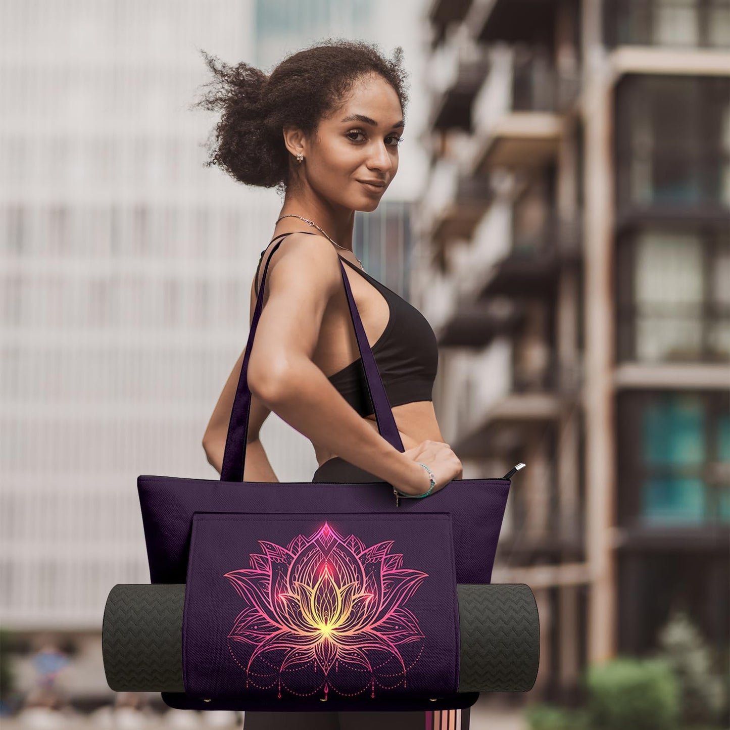Yoga Bag for Women, Large Canvas Yoga Mat Tote Bag with Yoga Mat Carrier - Large Mat Pocket Fitness Tote for Pilates, Gym, Travel, Office & Beach