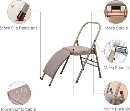 Yoga Auxiliary Chair with Detachable Lumbar Back Support Relieve Back Pain Chair Foldable Balance Handstand Training Tool