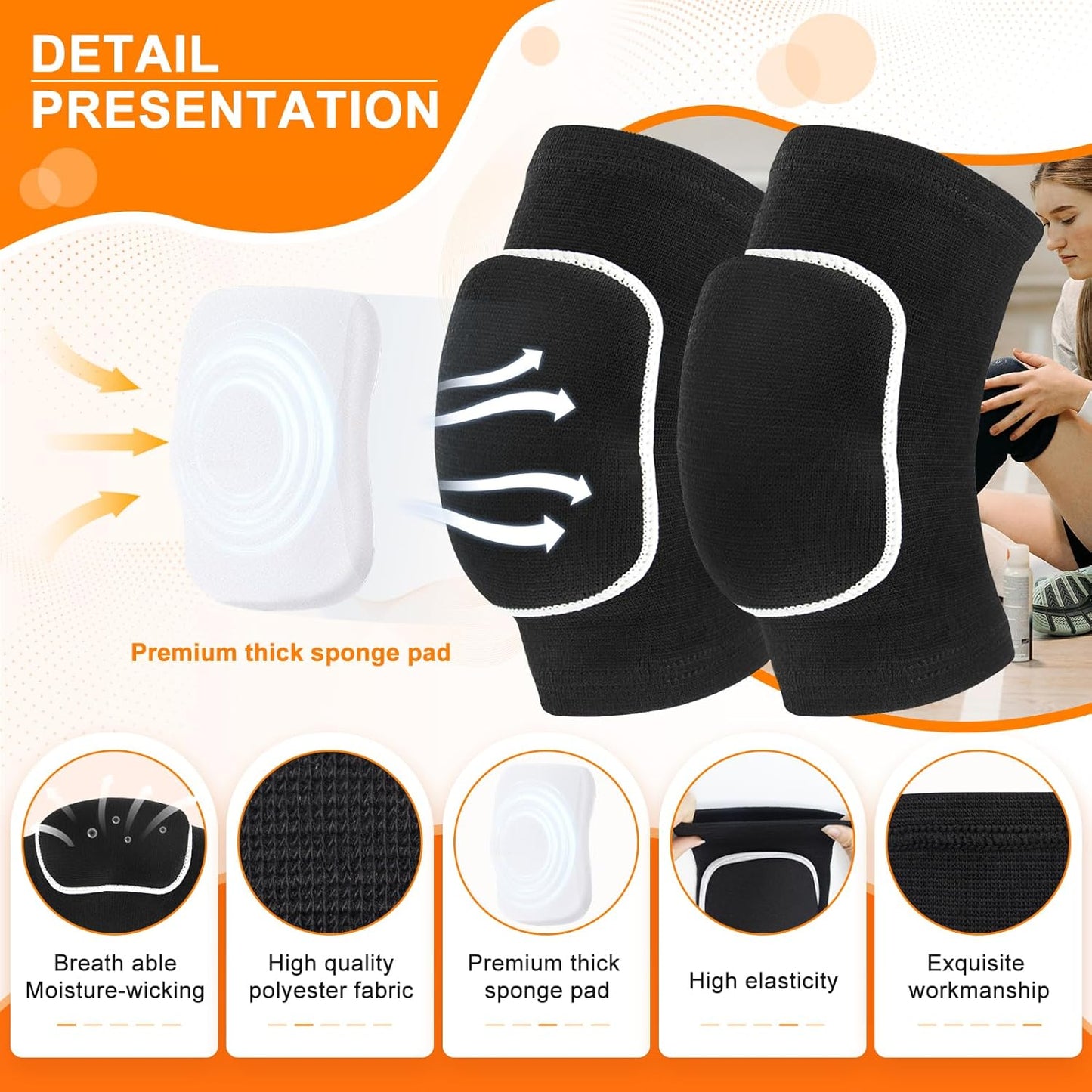 Volleyball Knee Pads for Dancers, Soft Breathable Knee Pads for Girls Women Men Youth Kids Knees Protective, Knee Brace for Volleyball Football Danceing Yoga Tennis Running Cycling Fitness