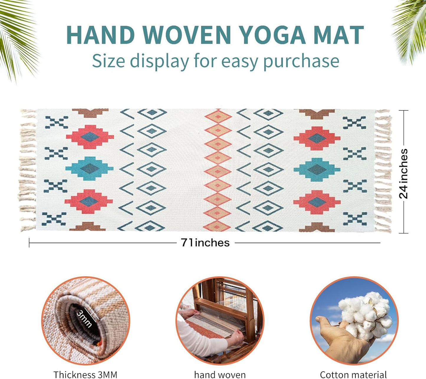 Cifupy Handmade Organic Yoga Mat made with Organic Cotton Yoga Mat - Non Slip Hand-Woven Foldable Yoga Rug Provides Excellent Comfort, Traction & Support for Indoor & Outdoor Use - 24 x 72 Inches