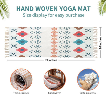 Cifupy Handmade Organic Yoga Mat made with Organic Cotton Yoga Mat - Non Slip Hand-Woven Foldable Yoga Rug Provides Excellent Comfort, Traction & Support for Indoor & Outdoor Use - 24 x 72 Inches
