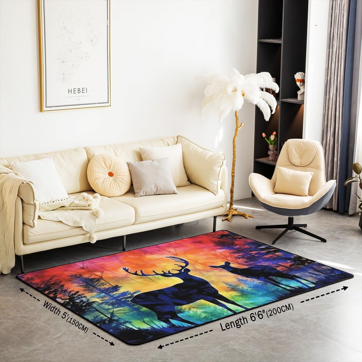 jejeloiu Yoga Chakras Area Rug 5x7, Boho Mandala Rugs for Living Room Bedroom for Kids Boys Girls Room Decor, Yoga Lover, Rainbow Chakras Indoor Floor Mat