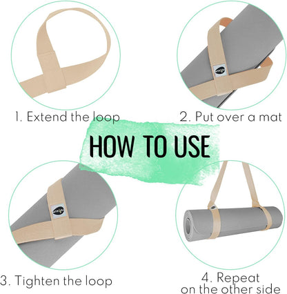 TECEUM Yoga Mat Strap – 30+ Colors – Adjustable Mat Holder Sling Carrier for All Mats [Mat Not Included]