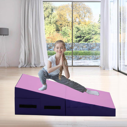 Gymnastics Mat 34”X24”X14” Incline Tumbling Mats for Home Gym, Folding Exercise Mat Cheese Wedge Mat with Non-Slip PVC Surface & Handles for Kid Adults Workout