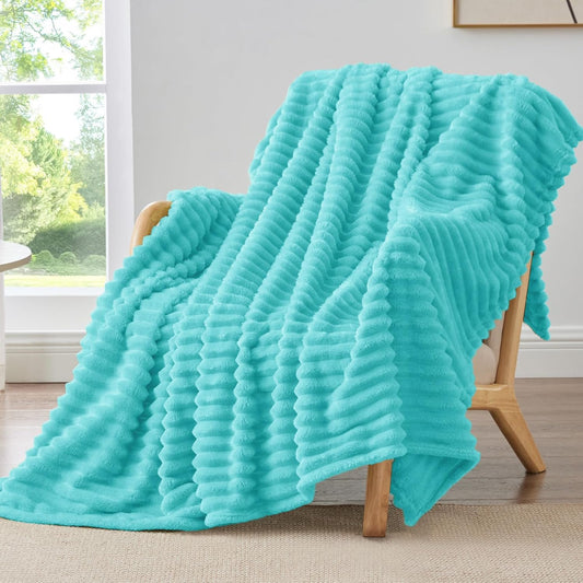 BEDELITE Fleece Throw Blanket for Couch - 300GSM Soft & Warm Fluffy Cream White Blanket, Decorative and Giftable Striped Blankets for Women, Men, 50"x60" - Colors A