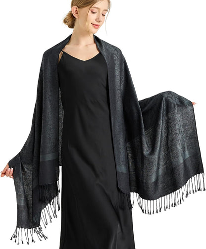 vimate Silky Paisley Pashmina Shawl Scarf-Women's Soft Double-side Jacquard Pashminas Wrap for Evening Dress Travel Shawl