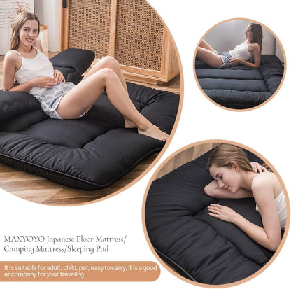 MAXYOYO Bohemian Retro Mattress Boho Floral Japanese Futon Mattress Tatami Floor Mat Foldable Portable Camping, Sleeping Pad, Lounger Couch Bed Full Size