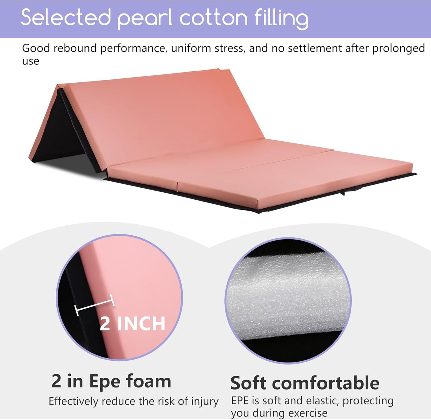 Gymnastics Tumbling Mat Portable Gymnastics Mat Foldable Tumbling Mat 2ft W 6ft L/4ft W 6ft L/4ft W 8ft L/4ft W 10ft Exercise Mat Yoga Mat with Carrying Handles for Yoga Gymnastics