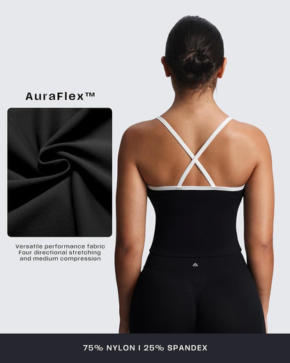 Aoxjox Women's Workout Sleeveless Color Block Lexi Tank Tops Contrasting Strap Cross Back Yoga Curve Longline Crop Top