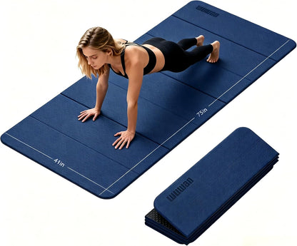 Foldable Yoga Mat Thick 10mm-WUWAN Extra Large Exercise Mat, TPE Material, Non-Slip Fitness Folding Mat Easy to Carry, Suitable for Home Workout Travel Pilates (75" x40",2/5") (Blue)