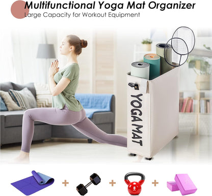 Caroeas Yoga Mat Storage Rack, Yoga Mat Holder Accessories, Home Gym Equipment Storage Yoga Mats, Women Men Workout Equipment Organization with Wheels