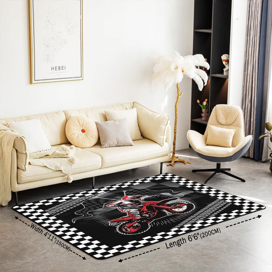 Feelyou Dirt Bike Kids Living Room Rugs for Bedroom,Boys Girls Area Rug 5x7,Racing Motocross Decor Carpet,Extreme Sports Soft Indoor Floor Mat,Motorcycle Kids' Non-Slip Motorbike Accent Rug Red - Colors B