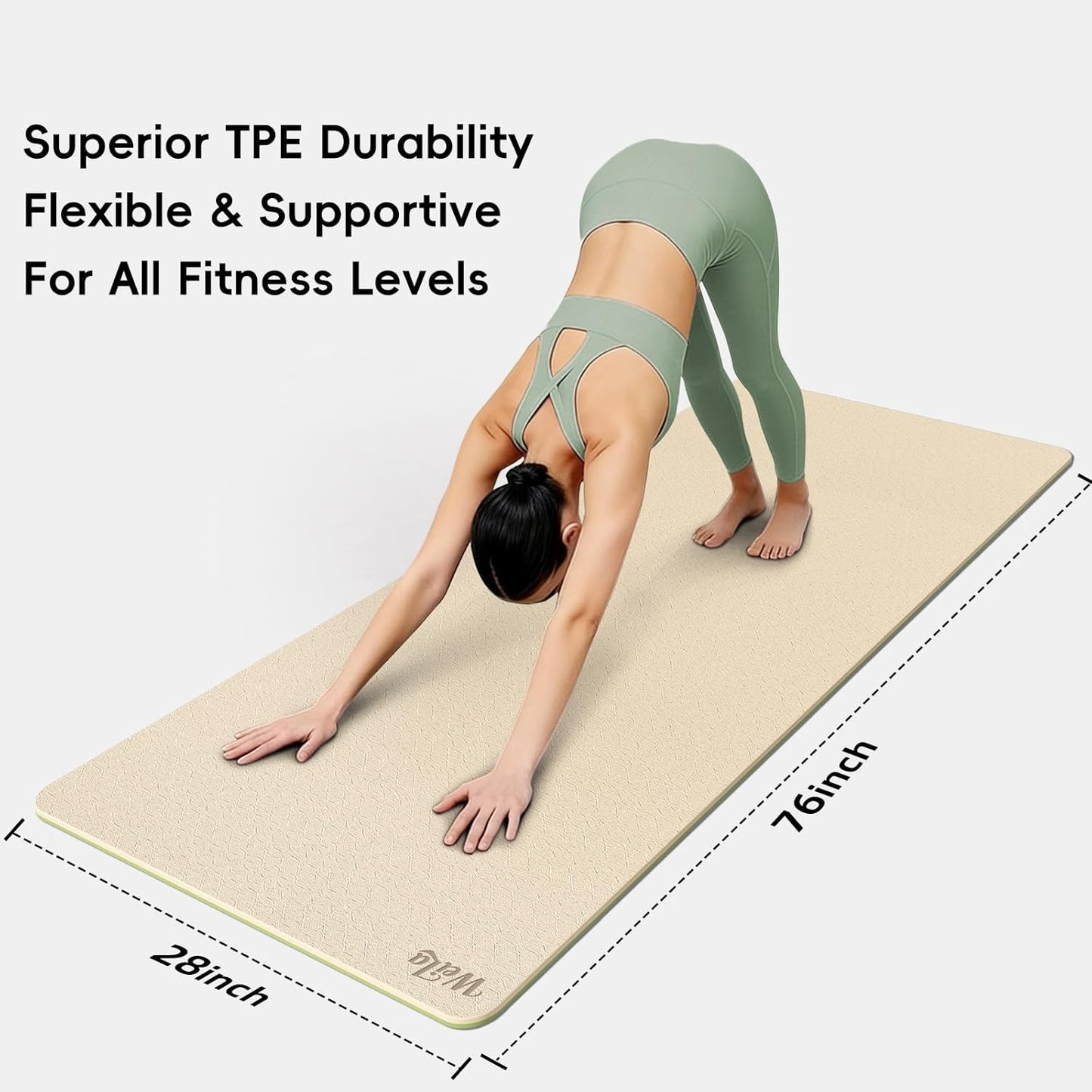WEILA Extra Thick 10mm Yoga Mat - Non-Slip TPE Fitness Mat for Yoga, Pilates & Workout, 76"x28" Large Dual-Color with Carry Strap for Travel, Gym, Home