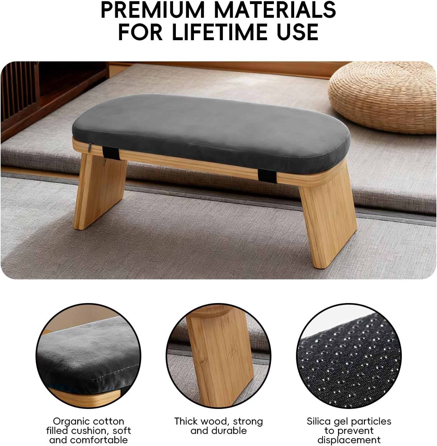 Natural Beech Wood Yoga Bench, Ergonomic Design for Kneeling, Meditation, Pilates, FSC Certified (Green)