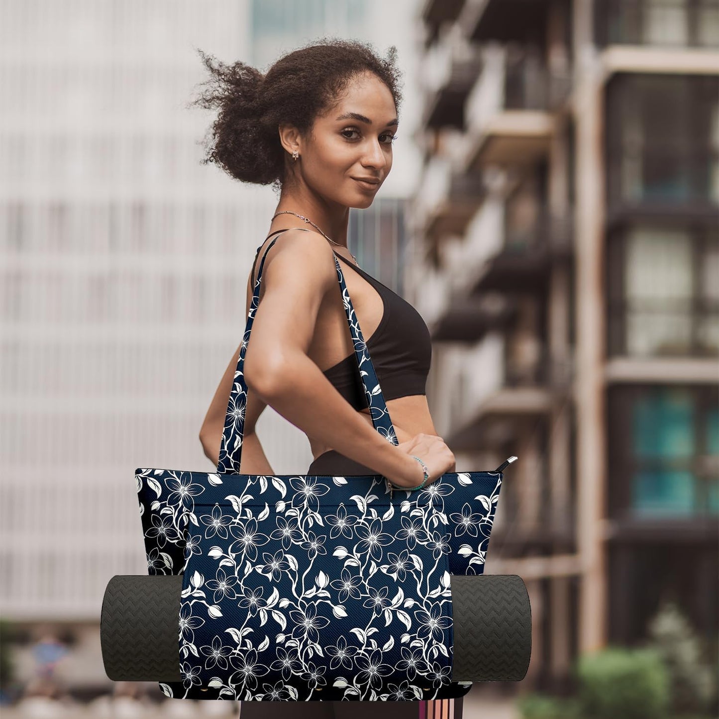 Yoga Bag for Women, Large Canvas Yoga Mat Tote Bag with Yoga Mat Carrier - Large Mat Pocket Fitness Tote for Pilates, Gym, Travel, Office & Beach