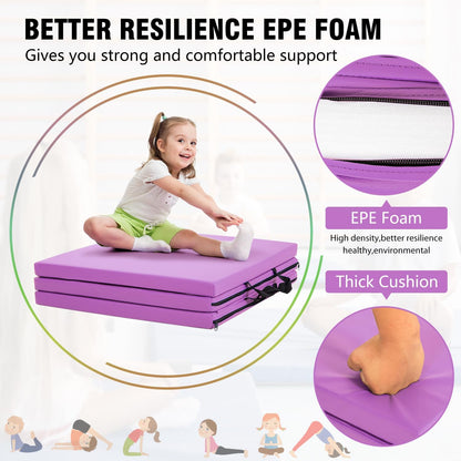 Gymnastics Tumbling Mat Portable Gymnastics Mat Foldable Tumbling Mat 2ft W 6ft L/4ft W 6ft L/4ft W 8ft L/4ft W 10ft Exercise Mat Yoga Mat with Carrying Handles for Yoga Gymnastics