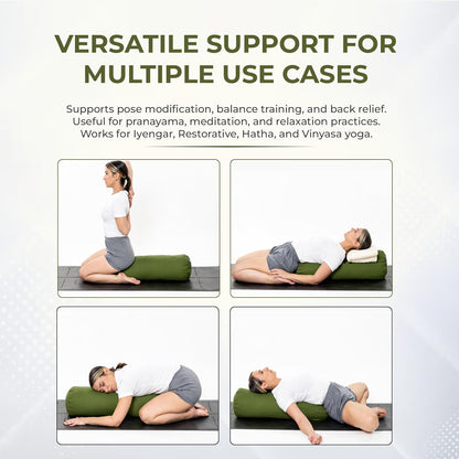 Yogikuti Iyengar Yoga Bolster for Restorative Yoga and Meditation – Lightweight Cotton Support Pillow with Handle for Easy Carry, Versatile for Pose Modification, Balance, Back Relief, and Relaxation