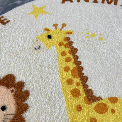 Poowe Cute Animals Kids Room Rug,39.4" Round Washable Area Rugs Rabbit Rug Nursery Rug for Baby Boys Girls Play Mat Floor Carpet Non Slip Soft Rugs for Living Room Bedroom Playroom Classroom