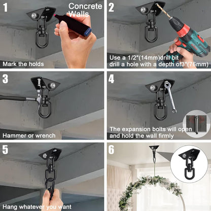 Hammock Hanging Kit,Hanging Chair Hardware 360°Rotating 1000 lb Capacity Hammock Hooks Heavy Duty,Hammock Chair Hanging Kit & Swing Ceiling Hook Snap for Hammock Chair Stand,Seat, Tree,Yoga,Gym(Black)