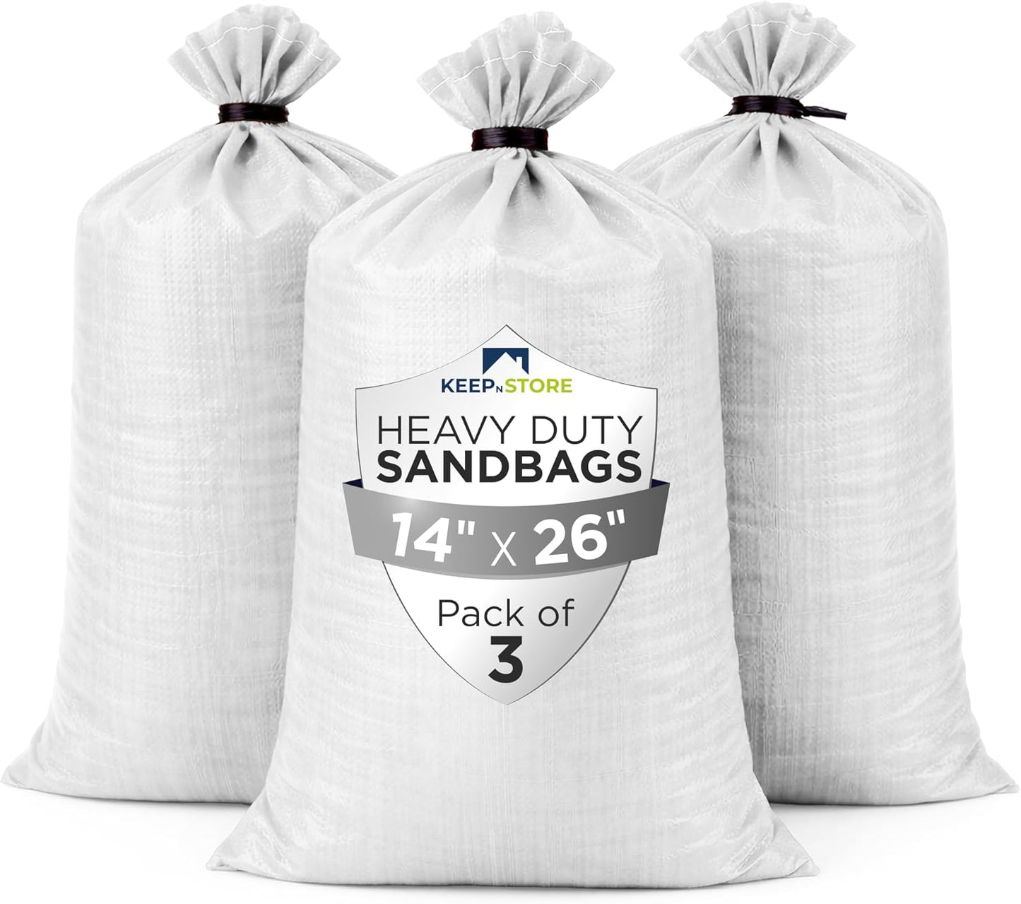 Heavy Duty Sand Bags Pack of 3, White Empty Sandbags with Built-In Ties, Woven Polypropylene UV Protection 1600 Hours, Fillable Sand Bags for Flood Control, Weight, 10x14 inches, 15 Pounds Volume
