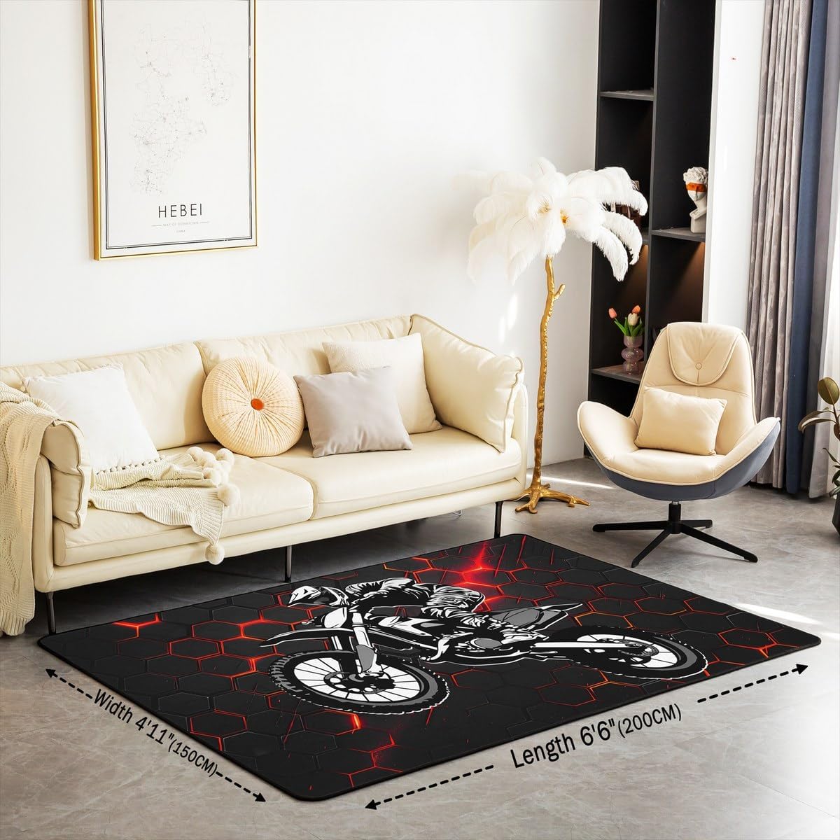 Feelyou Dirt Bike Area Rug 3x5 Kids Extreme Sports Green Honeycomb Living Room Rugs for Bedroom Boys Girls Teens Racing Motocross Rider Decorative Carpet Rug Non-Slip Motorcycle Indoor Floor Mat