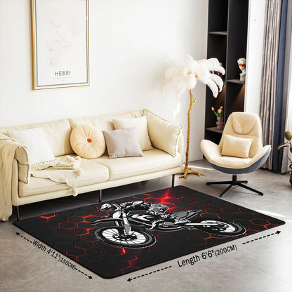 Feelyou Dirt Bike Area Rug 3x5 Kids Extreme Sports Green Honeycomb Living Room Rugs for Bedroom Boys Girls Teens Racing Motocross Rider Decorative Carpet Rug Non-Slip Motorcycle Indoor Floor Mat