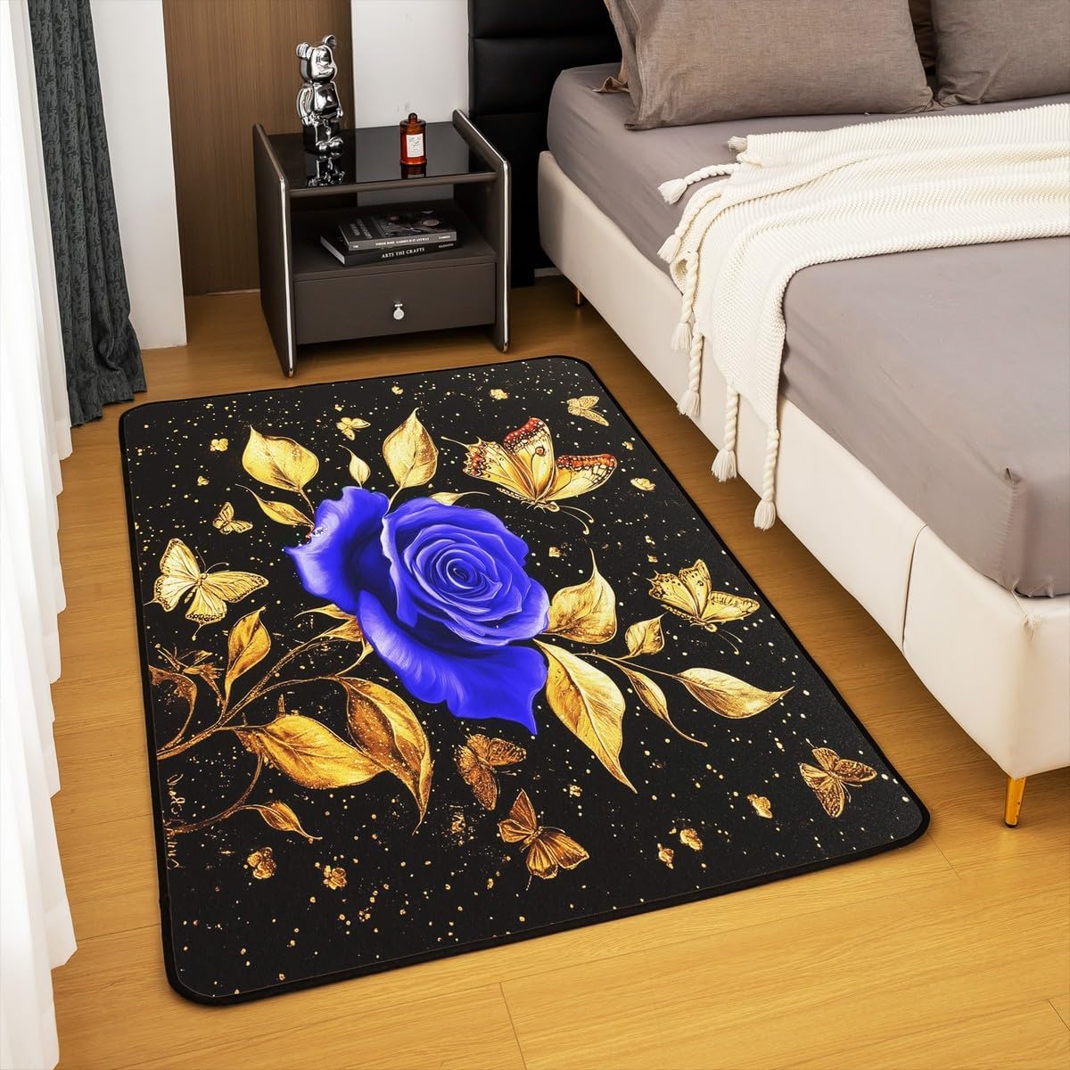 Feelyou Floral Rose Indoor Floor Mat Set,Romantic Blue Rose Rugs for Living Room Bedroom Area Rug 3x5,Boys Girls,Botanical Flower Rose Accent Rug Doormats Floor Mat for All Season